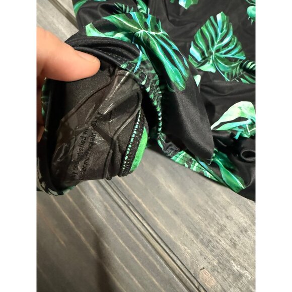 Black & Green Tropical Leaf One-Piece Swimsuit With Ruched Design By Daci - 22W - Picture 3 of 5